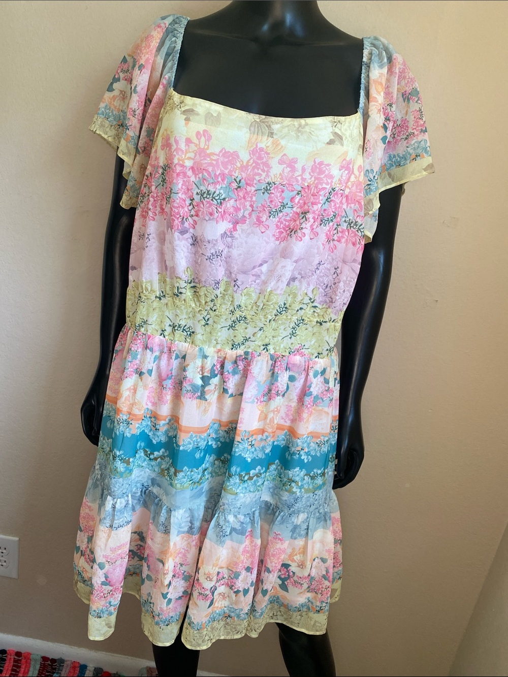 City Chic Floral Tiered Summer Dress in Pastel Multicolor